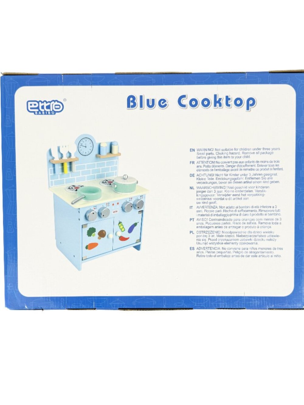 Blue Wooden Play Kitchen Set for Kids, Montessori Pretend Cooking Toy - Picture 7 of 8